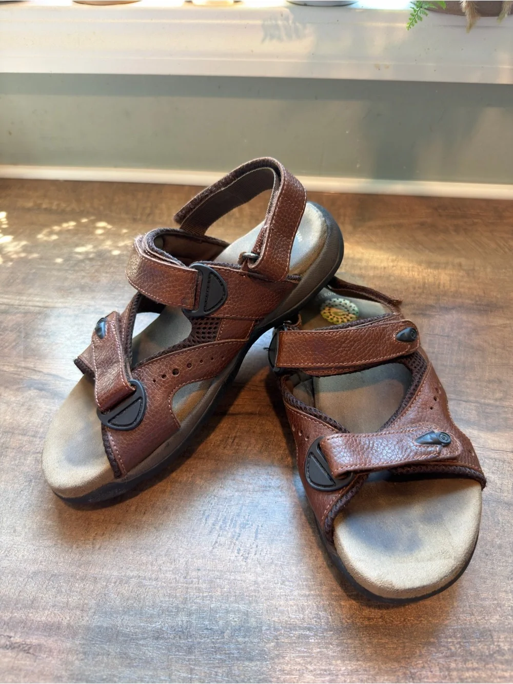 Earth Shoes Gelron 2000 Men's Sandals Brown Leather Hook & Loop US 8